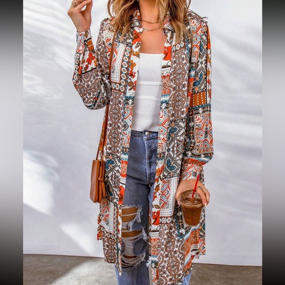 Boho open front cardigan shirt - Picture 1 of 5